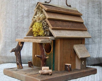 Rustic Birdhouse with Porch - Natural Barn Wood bird house