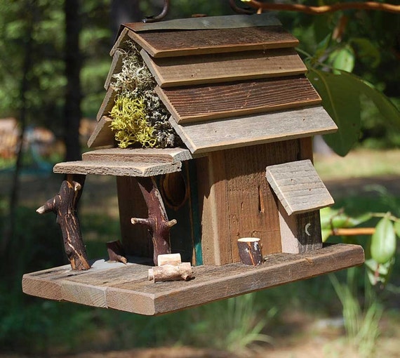 Rustic Birdhouse with Porch Natural Barn Wood bird house