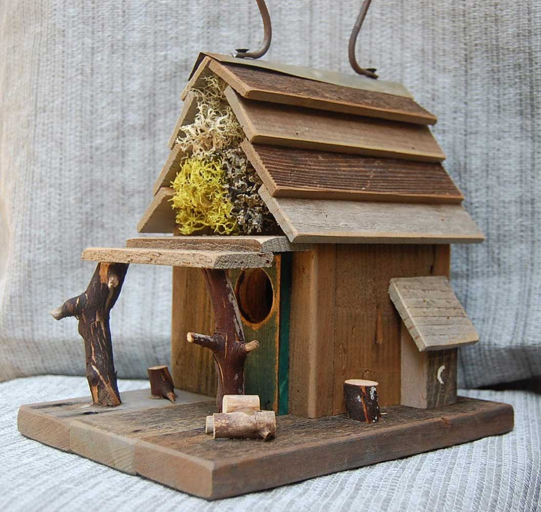 Rustic Birdhouse with Porch Natural Barn Wood by birdhouse20