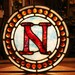 Letter N Made of Red and Blue Antique Leaded Stained Glass with 31 Amber Jewels