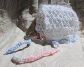 White Baby Bonnet with Variegated Cord