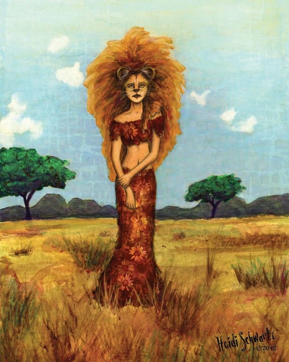 Items similar to PRINT. 8x10". Lioness. Half woman, half lion stands in