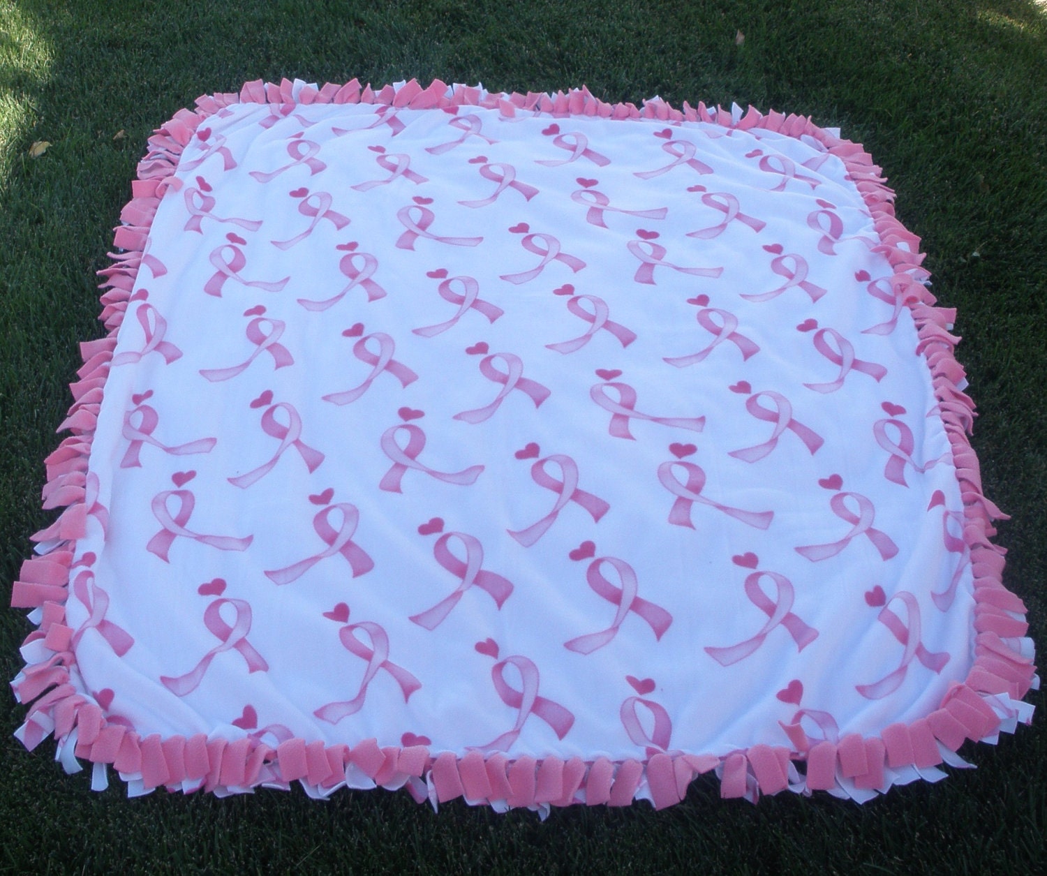 Pink Ribbon Breast Cancer Fleece Blanket by CozyandSoft on Etsy