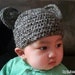 taupe bear beanie, unisex baby hand-made crocheted hat, 6 month - 12 months