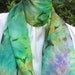 Long Silk Scarf, Hand Painted in Green, Teal, Purple and Gold