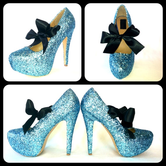 heels with high bows on them Heels Calypso Blue Ice Aqua High Pumps Turquoise  Glitter  Light