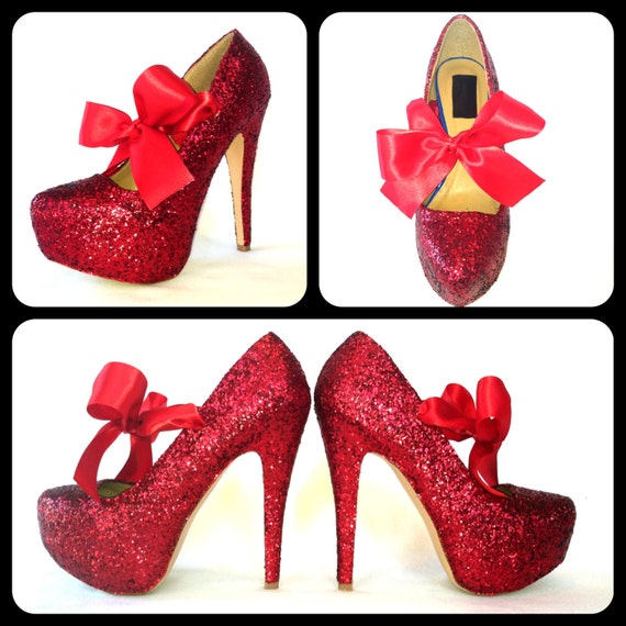 Glitter High Heels Red Pumps Scarlet by ChelsieDeyDesigns