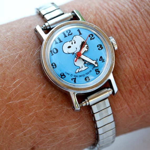 Vintage Snoopy wind-up watch blue face with by SeeingEyeToEye