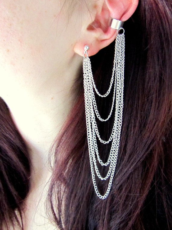 Items similar to Long draping chain ear cuff on Etsy