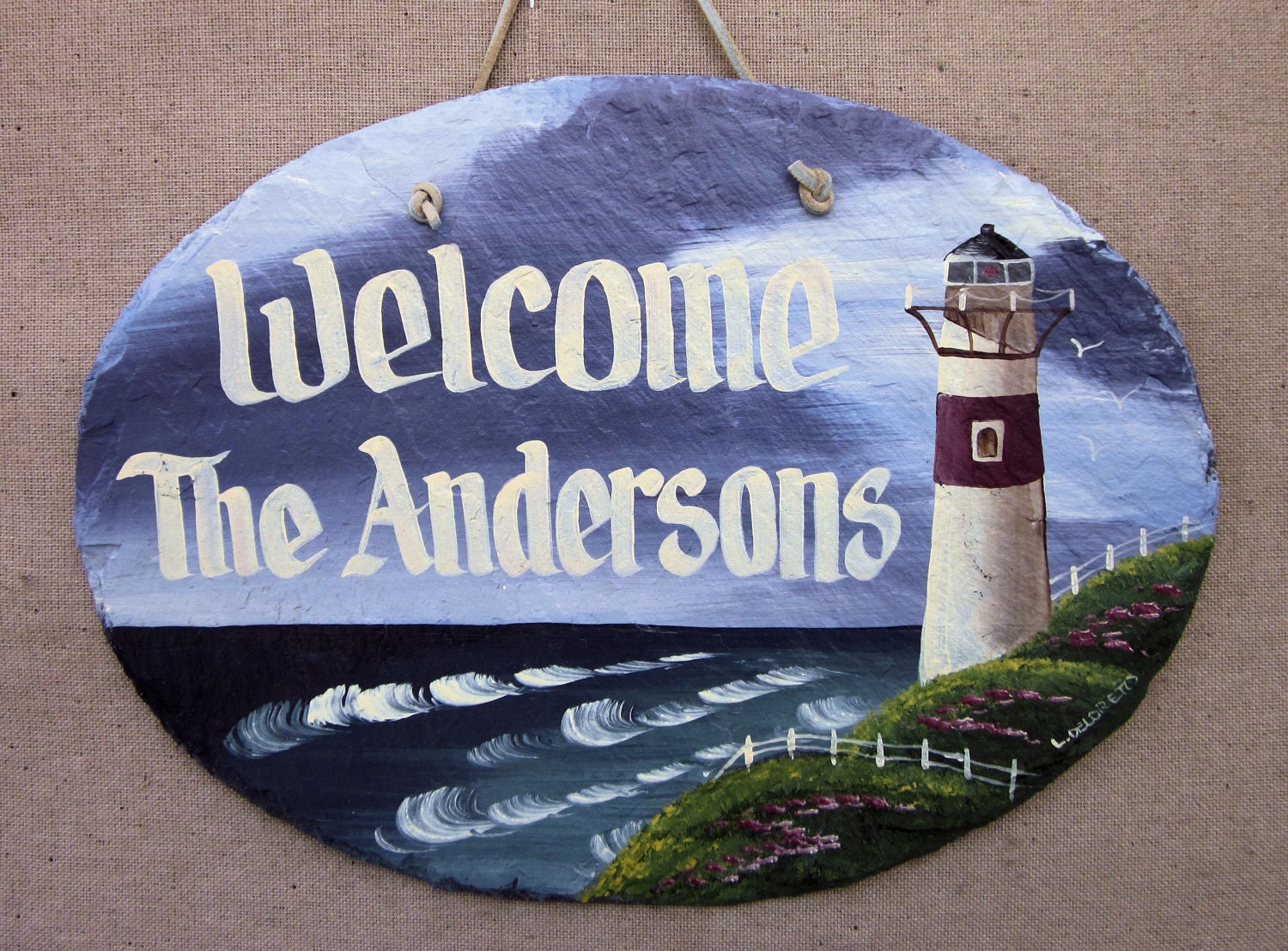 Handpainted Personalized Nautical Lighthouse Slate