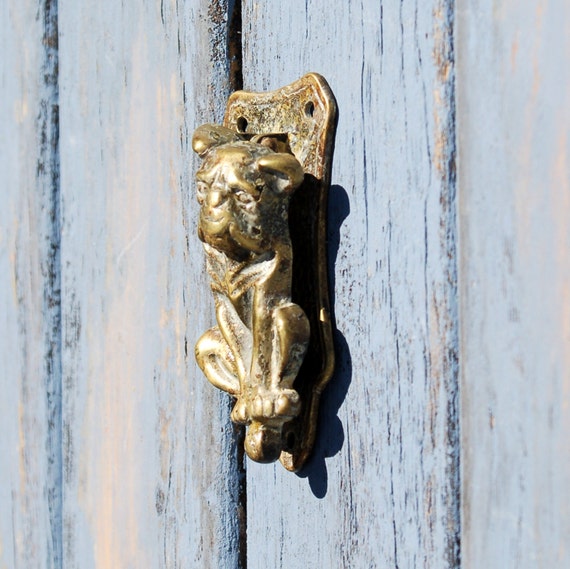 Antique Pug Dog Door Knocker Edwardian Brass