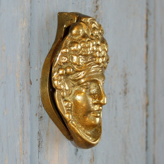 Antique Bacchus Door Knocker Roman God of Wine Brass
