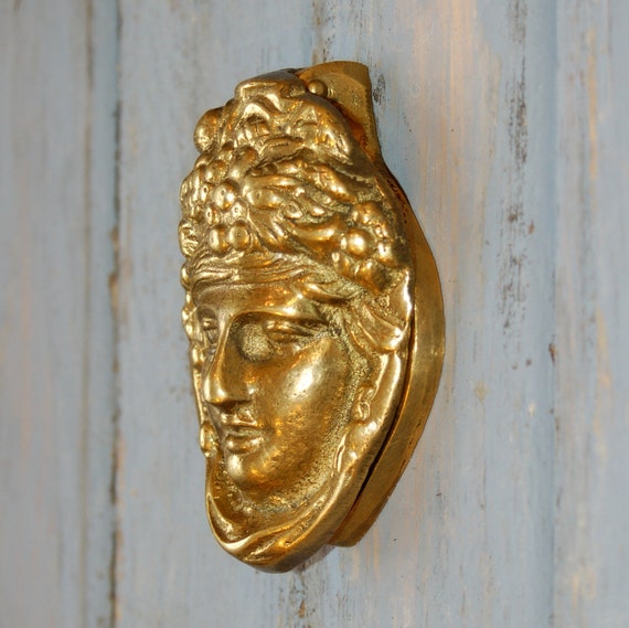 Antique Bacchus Door Knocker Roman God of Wine Brass