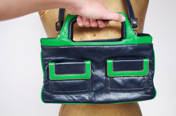 blue and green purse