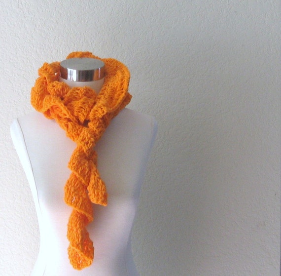 RUFFLED ORANGE SCARF Crochet Scarf Gift for Her by marianavail