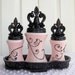 Vanity Set Fleur-de-Lis French Boudoir Paris Decor Inspired Pink and Black Glass Containers Upcycled