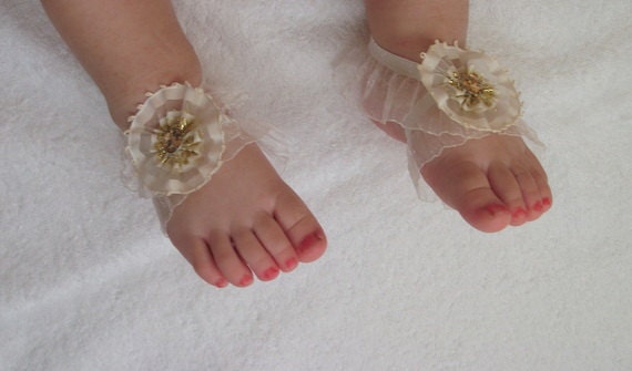Cream Flower Baby Barefoot Sandals - Baby Sandals - Barefoot Sandals ...