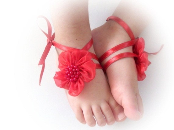 Handmade Baby Sandals with Cute Yoyo- Baby Sandals Red Flower Baby ...