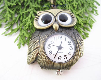 31mmx34mm Bronze color Owl pocket watch charms pendant PP056