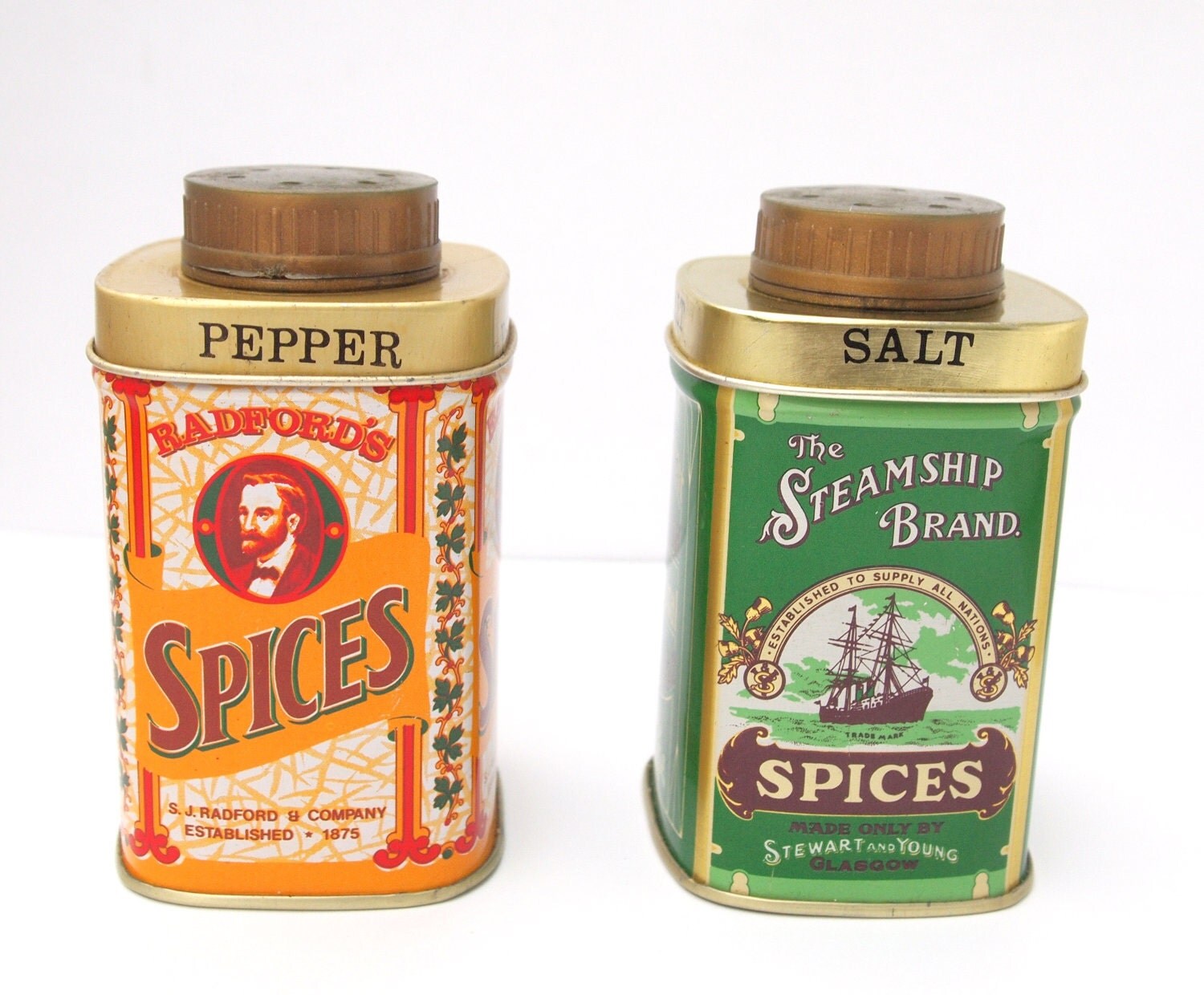 Vintage Salt and Pepper Shakers Spice Tins