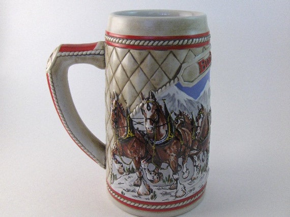 Vintage Stein Mug Holiday Budweiser Beer Stein: 1985 Snow