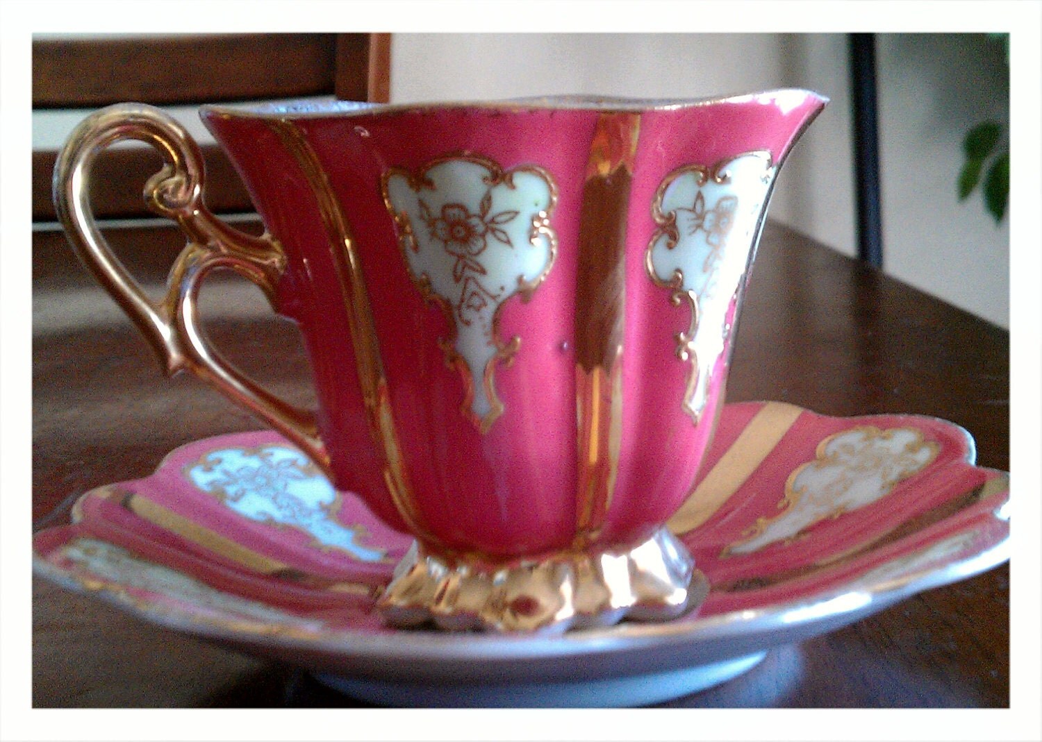 Vintage Coral Tea Cup and Saucer