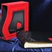 Classic Red and Black leather photo album with velvet covered box