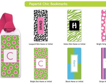 Personalized Bookmarks - zebra book marks, leopard bookmarks, polka dots or stripes bookmarks