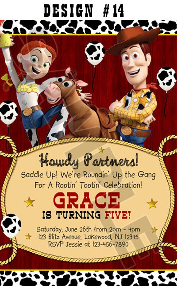 Toy Story 1 2 & 3 Birthday Party Photo Invitations Rodeo