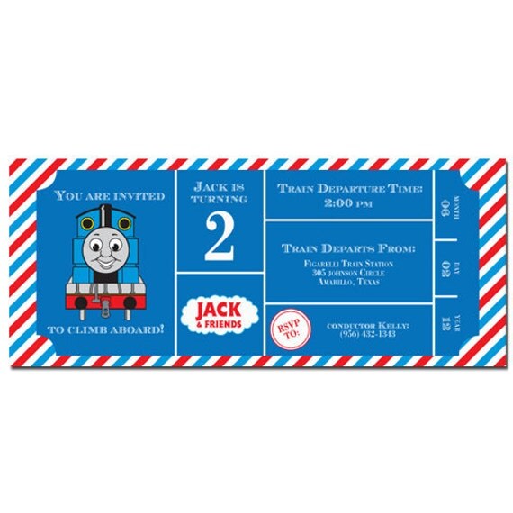 All Aboard Train Ticket Invitation Blue with by SugarRushPaperie