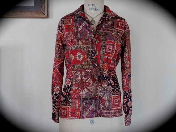Vintage Funky Paisley Rusty Women's Blouse 1970's by MsVintageLove