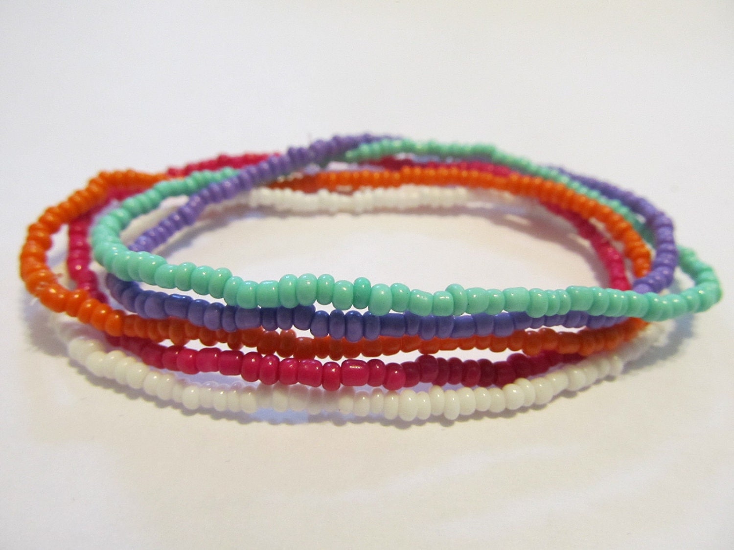 Set of 5 seed bead stretch bracelets beaded stack bracelets