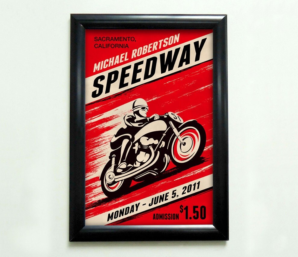 Custom Retro Motorcycle Racing Poster 11x17 Printable
