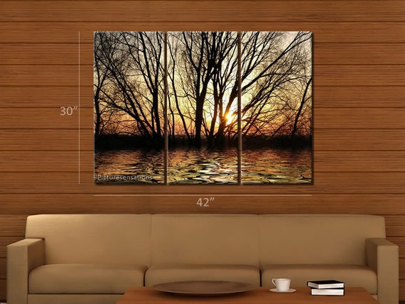 Framed Huge 3 Panel Art Sunshine Rays Sun Tree Giclee Canvas