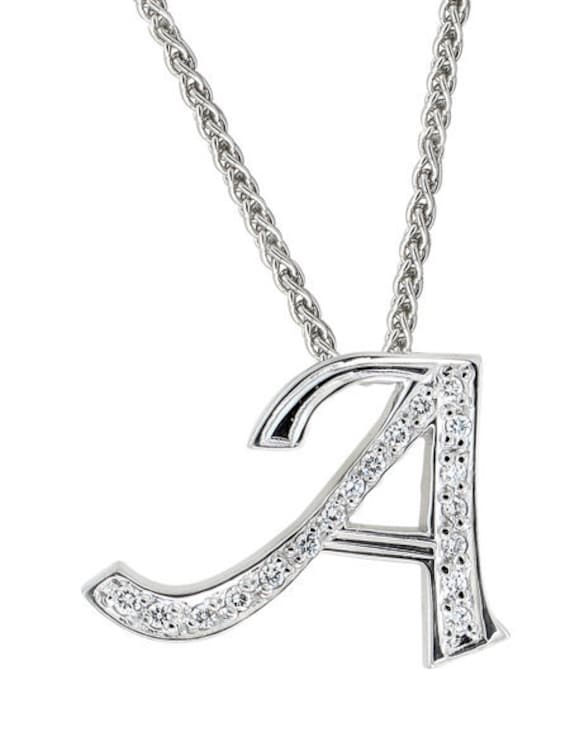 Diamond initial pendant in 14kt white gold by EVSdesign on Etsy