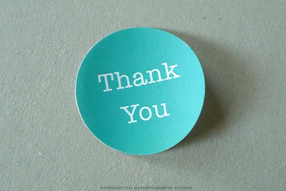 30 Thank you stickers - 1.5 inch Circle Label AQUA BLUE Wedding Thank You Label Birthday Favor Baby Shower Thank You Il_570xn