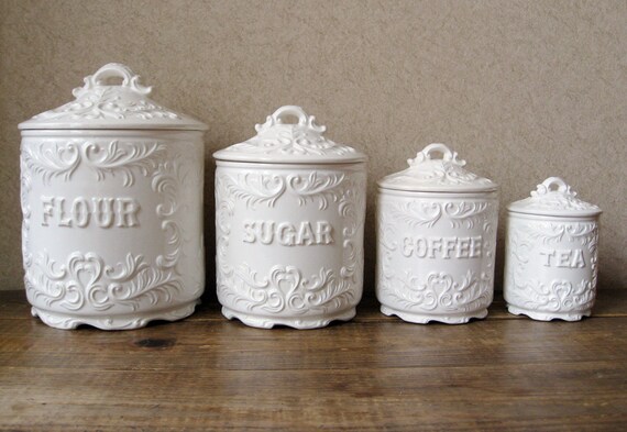 Vintage Canister Set Antique White With Ornate Details | vintage canister set antique white with ornate details Vintage Canister Set Antique White With Ornate Details | vintage canister set antique white with ornate details