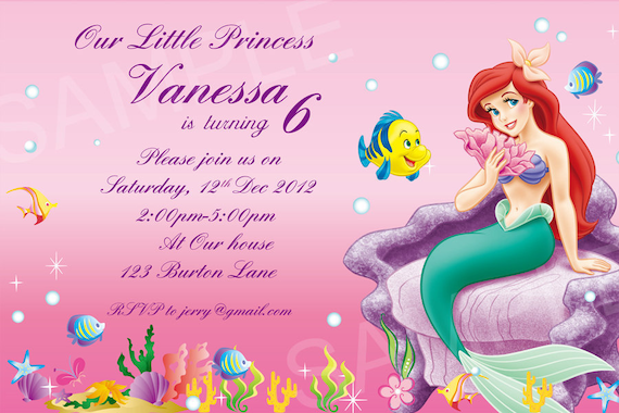 Invitations Print Free Ariel Disney 9