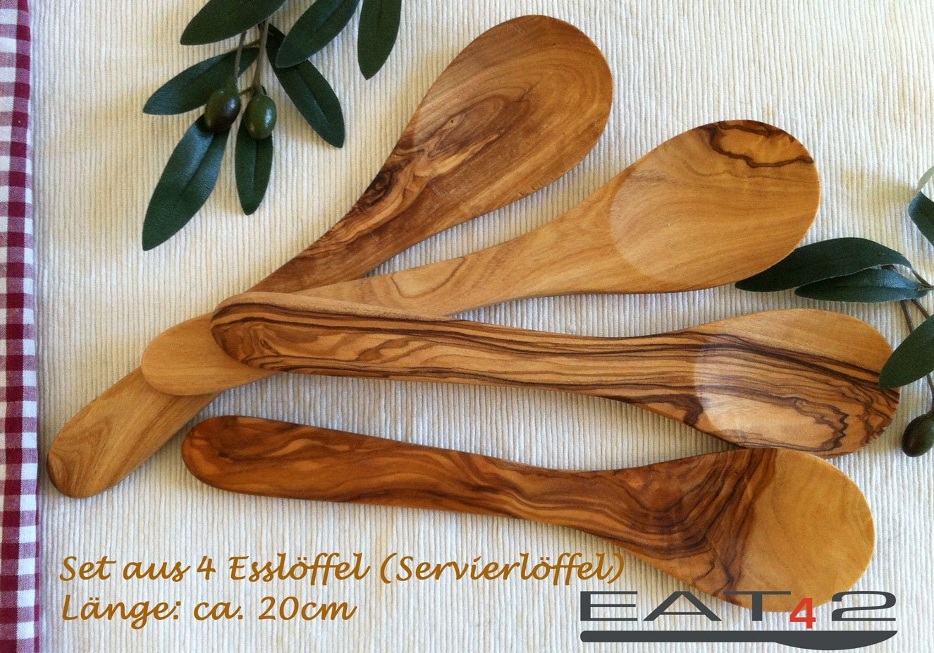 Set of four individual olive wood spoons 4 pieces handmade
