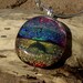 Fused Glass Dichroic Pendant - gold blue silver with dolphin decal in maritime landscape - Beaky
