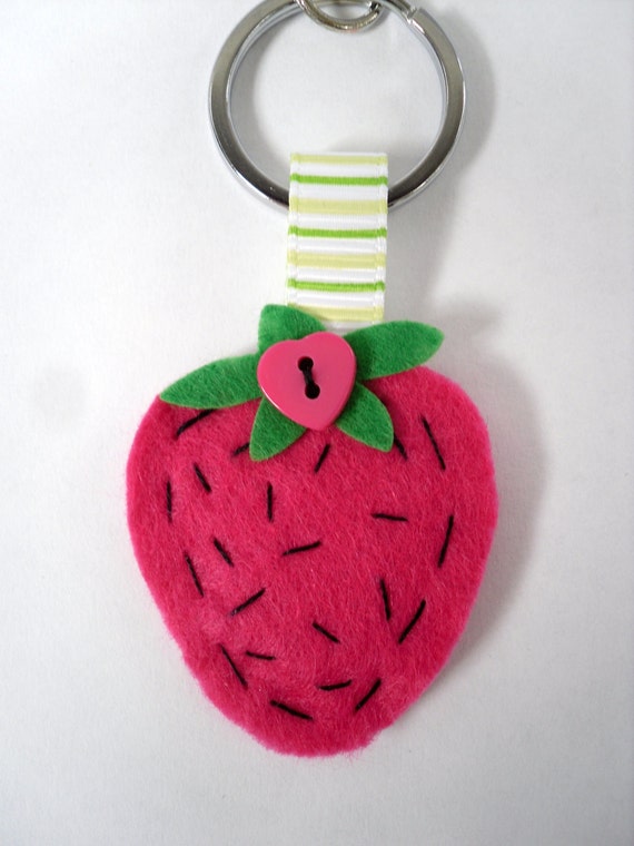 Items Similar To Felt Strawberry Keyring Pink Fruit Key Chain Hand