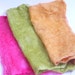 Pink, Peach and Green Hand Dyed Silk Hankies, Silk Mawata, Hand Dyed Spinning Fiber