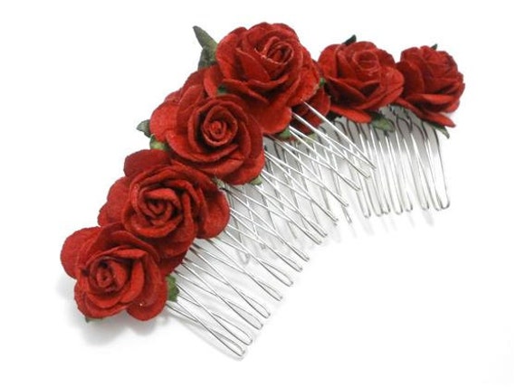 Red Rose Floral Hair Comb/ Traditional/ Classic/ Bridal/