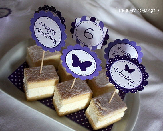 Butterfly Toppers Printable Butterfly Party Butterfly Birthday Purple Butterfly Party Girls Birthday Personalized Customized Digital Favors Il_570xn