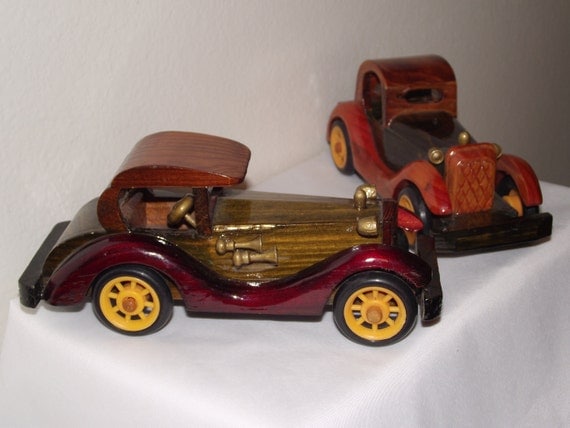 Items similar to Vintage 2 Handmade Wooden Roadster Toy Cars on Etsy