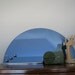 1930s Art Deco Blue Mirror Half Circle with 3 Decorative Chrome Knobs