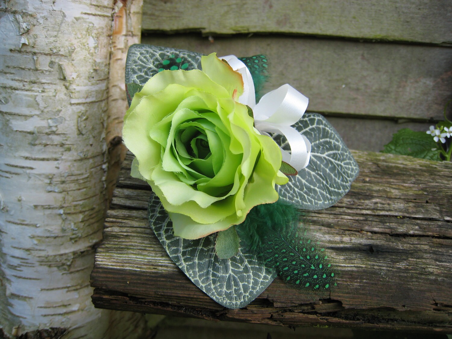 Flower Corsage Green Single Rose Flower. Wedding Prom or