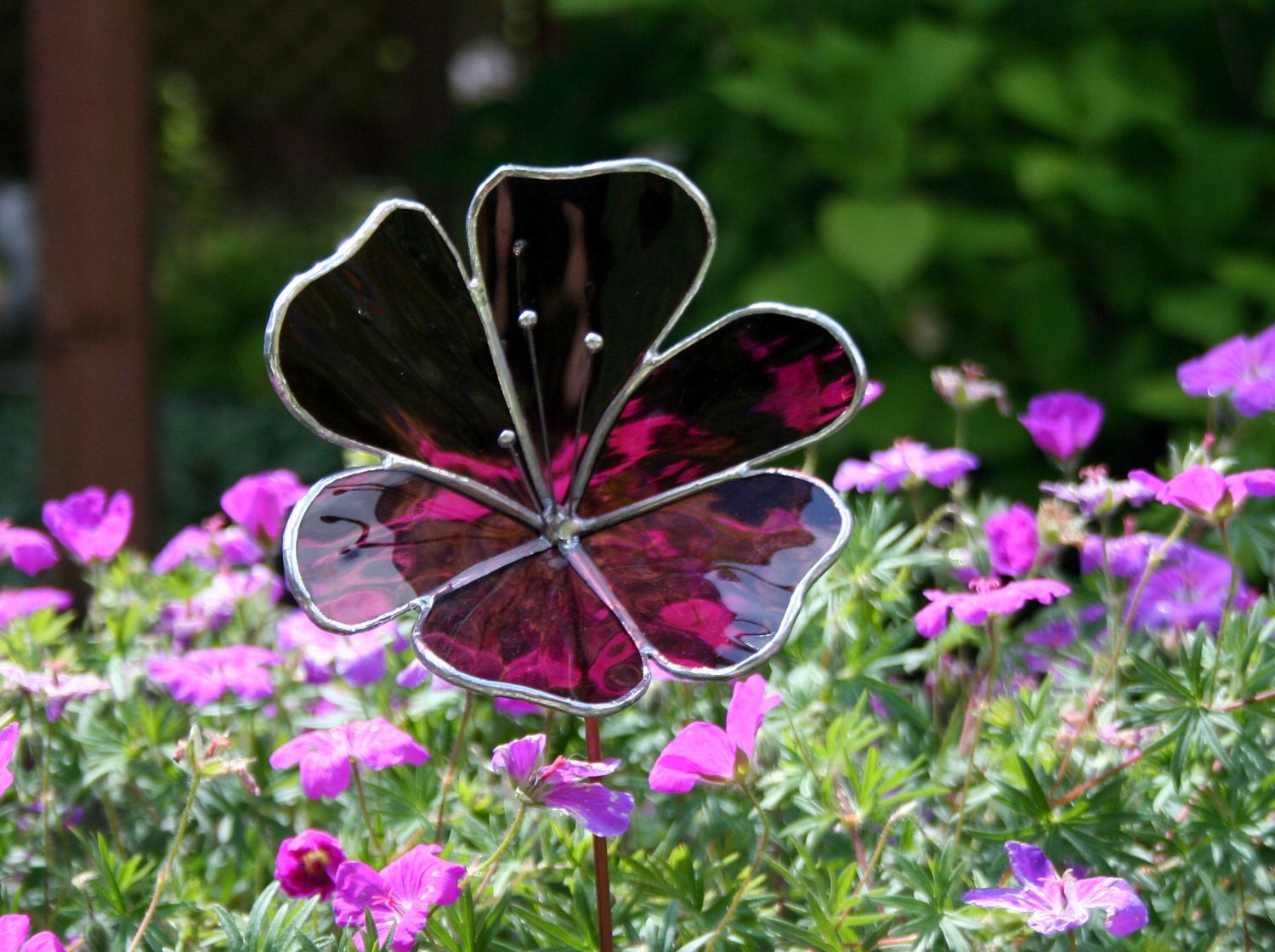 Stained Glass Violet Flower Garden Ornament