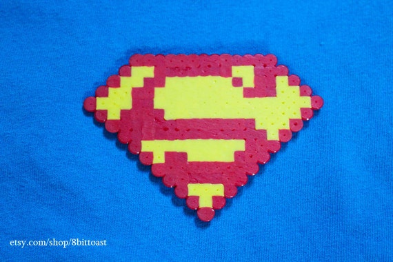 Superman Logo Perler Beads keychain magnet or by 8bittoast