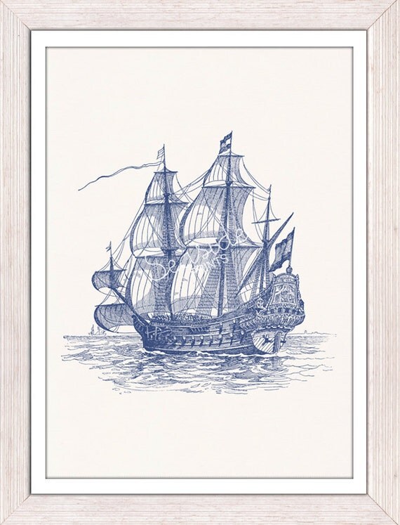 Old Ship Vintage Style A3 Plus Sized Poster Antique Ship